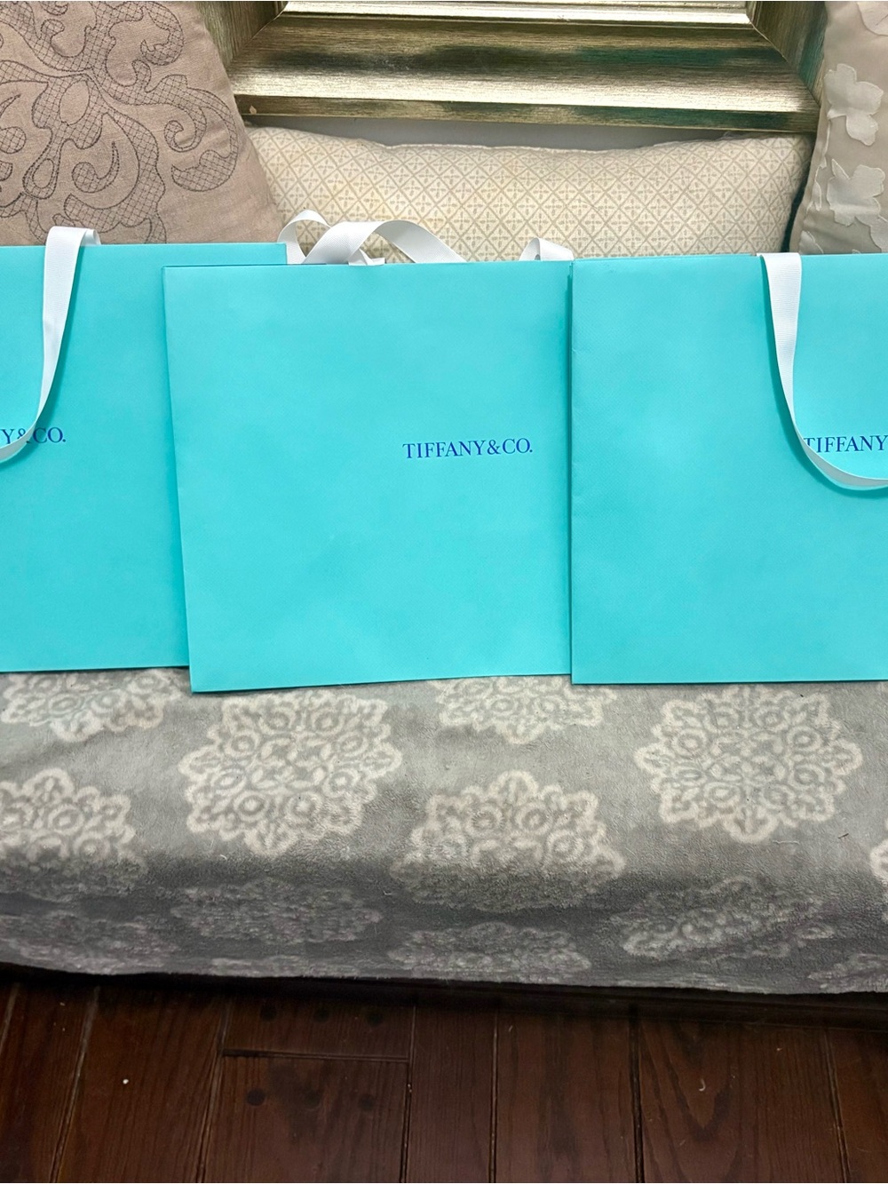 3 TIFFANY & CO Raw Paper Large Shopping Gift Decor BagsTiffany Blue Royal Blue